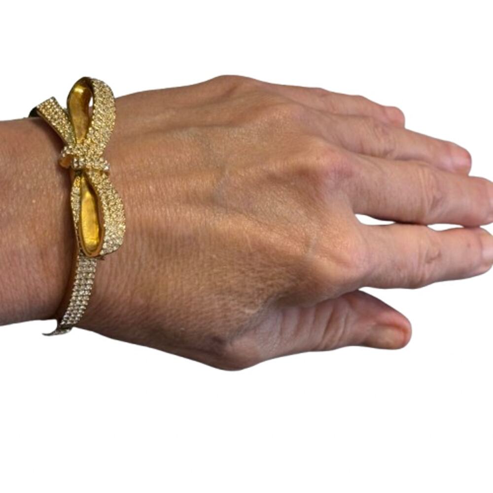Kate Spade Crystal Bow Gold Tone Hinged Bracelet - Picture 6 of 9